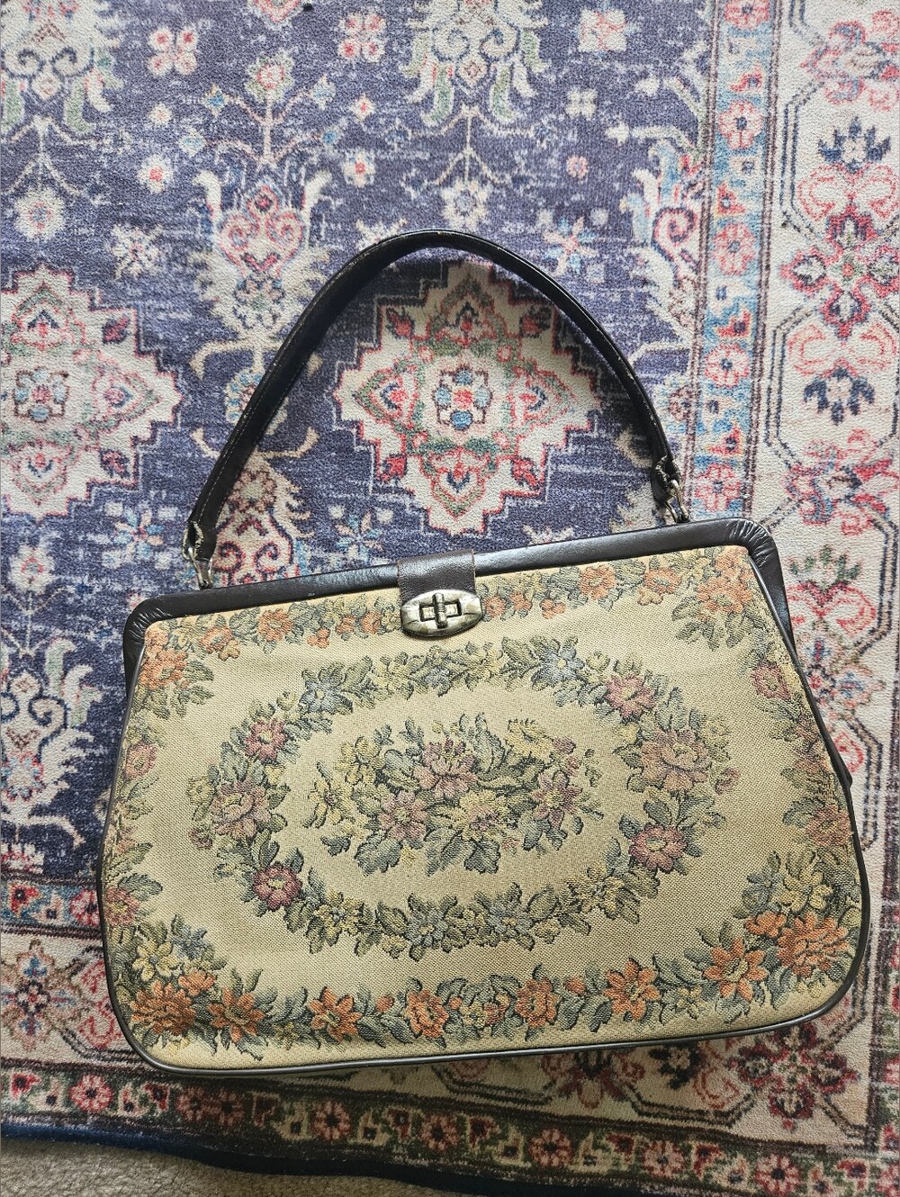 Vintage Finest French Tapestry LA Marquise Purse Handbag